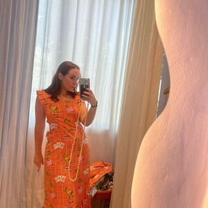 Orange Floral Midi Dress